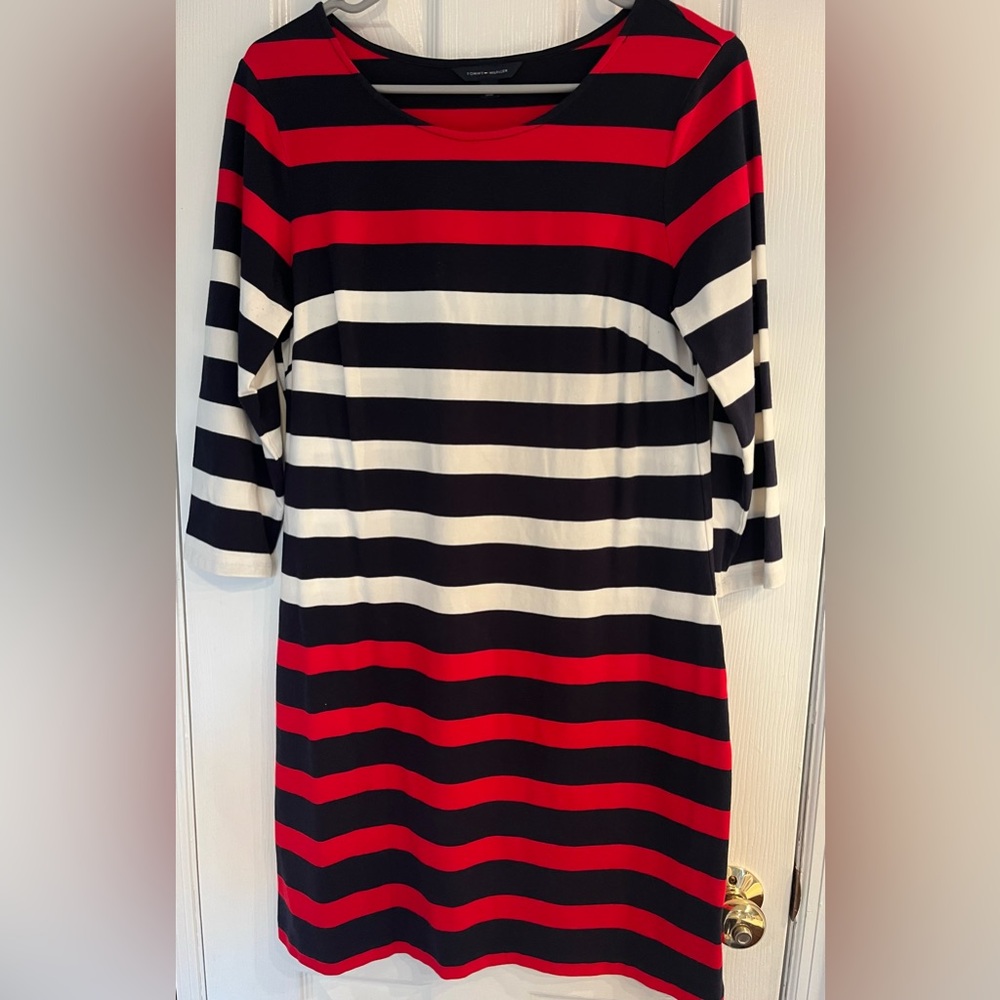 Tommy Hilfiger red, white and blue long sleeve dress. Size Medium